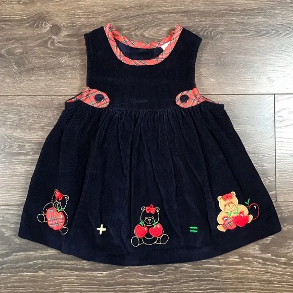 Rare Editions | Dresses | Rare Editions Little Girls Christmas Holiday  Teddy Bear Navy Blue Corduroy Dress | Poshmark